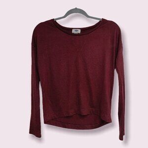 Old Navy Long Sleeve Shirt Maroon Burgundy Casual Scoop Neck Womens Size XS